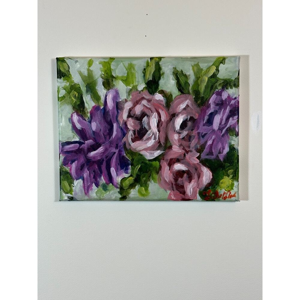 OOAK Original Acrylic Floral Painting 8 X 10 Inches Signed